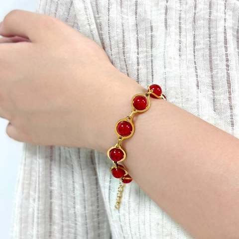 Bracciale Con Pietre Tonde Acciaio Inossidabile Placcato Oro Boho Retro Elegante Gioielli Regolabili Da Donna