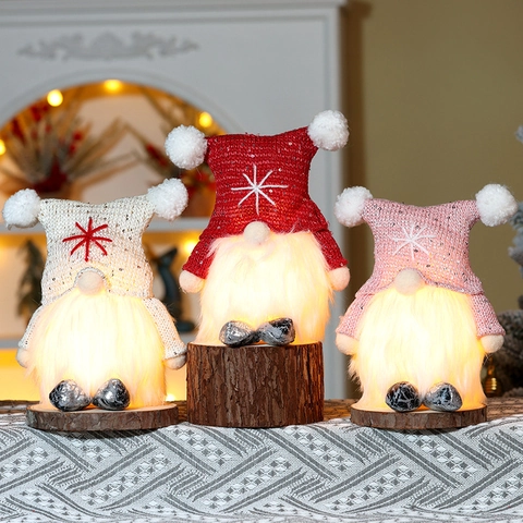 Christmas Gnome Decoration Glowing LED Faceless Doll Plush Knit Sequin Hat Ornament Holiday Desktop Decor