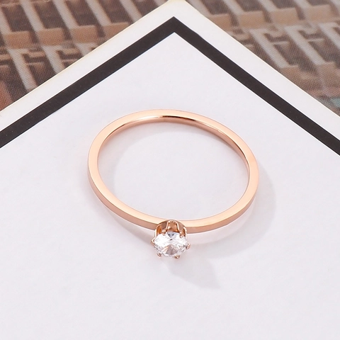 Δαχτυλίδι Καρδιά Από Ανοξείδωτο Ατσάλι Rose Gold Με Στρογγυλό Ζιργκόν Μινιμαλιστικό Κόσμημα Για Γυναίκες