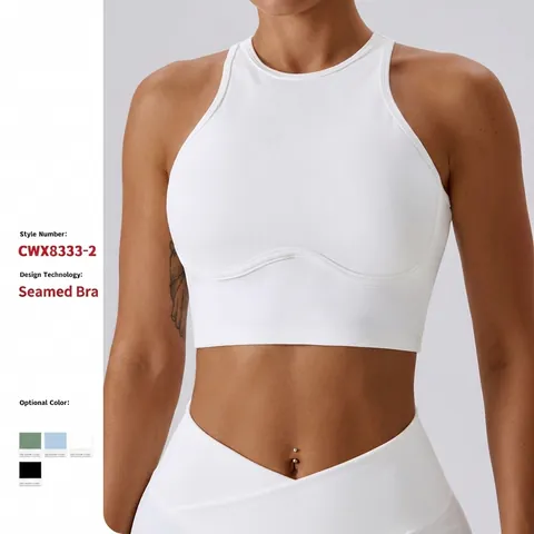 Ribbed Sports Bra Women High Impact Workout Crop Top Hollow Back Yoga Vest Wireless Nylon Spandex Breathable Activewear