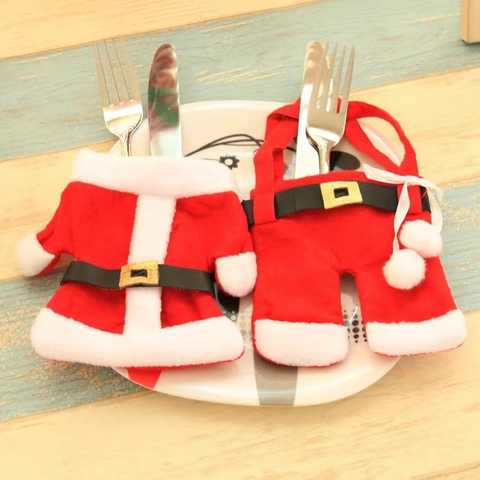 Christmas Cutlery Holder Santa Claus Clothes And Pants Shape Non Woven Fabric Table Decoration Festive Party Supplies