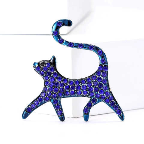 Elegant Alloy Rhinestone Cat Brooch Fashion Cute Animal Shape Suit Sweater Decoration Pin For Women Men Jewelry Gift