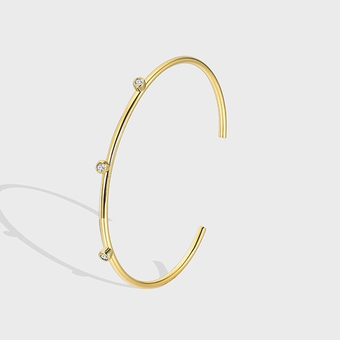 Bracelet Jonc Ouvert en Laiton Plaqué Or 18K Minimaliste pour Femme Bijoux de Mode avec Zirconia Incrusté Réglable Cadeau