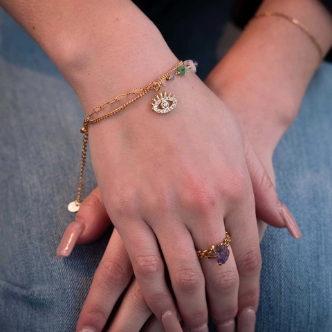 Evil Eye Doppelschichtiges Armband 18K Vergoldet Edelstahl Naturstein Perlen Zirkon Anhänger Boho Schmuck Für Frauen
