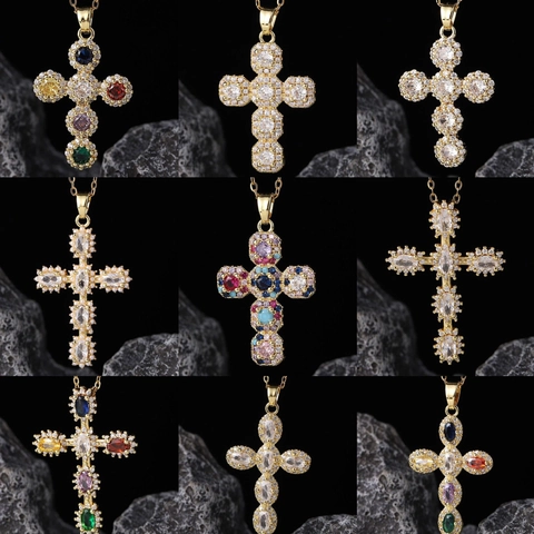 Collana Con Pendente a Croce in Rame e Zirconia Moda Catena a O in Acciaio Inossidabile Placcato Oro Gioielli Religiosi Per Uomo Donna