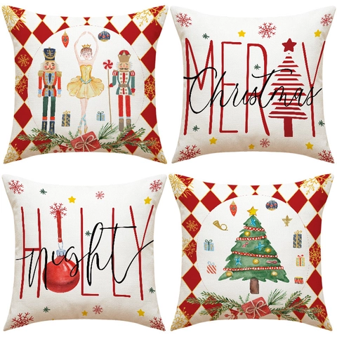 Kerst Kussenslopen Linnen Notenkraker Ballerina Boom Patroon Decoratieve Kussenhoes Voor Sofa Huis Decoratie