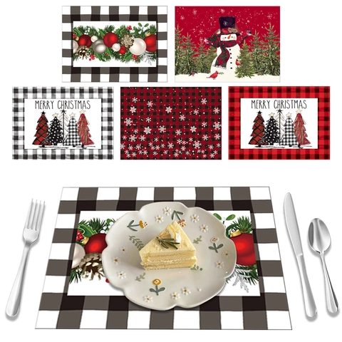 Kerst Placemats Imitatie Linnen Polyester Hittebestendig Geblokt Feestdagen Tafeldecoratie