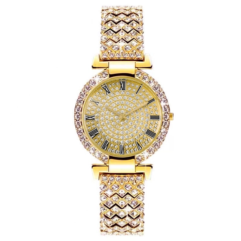 Orologio Al Quarzo Da Donna Di Lusso Con Strass Cinturino In Metallo Numeri Romani Orologio Da Polso Brillante Moda Elegante