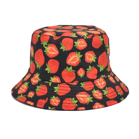 Cappello Da Pescatore Doppia Faccia Cotone Stampa Fragola Protezione Solare Traspirante Estate Esterno Viaggio Spiaggia