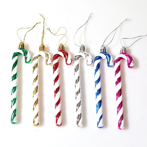 Christmas Candy Cane Ornaments Plastic Glitter Spiral Striped Hanging Decorations For Holiday Tree Home Party Decor