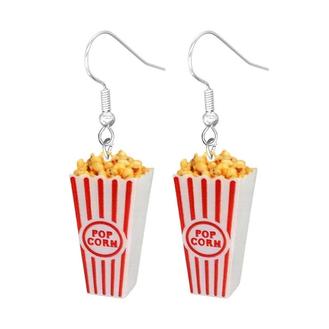 Funny Food Drop Earrings Acrylic Resin Sushi Donut Cheese Popcorn Design With Silver Earring Post For Women Cartoon Style