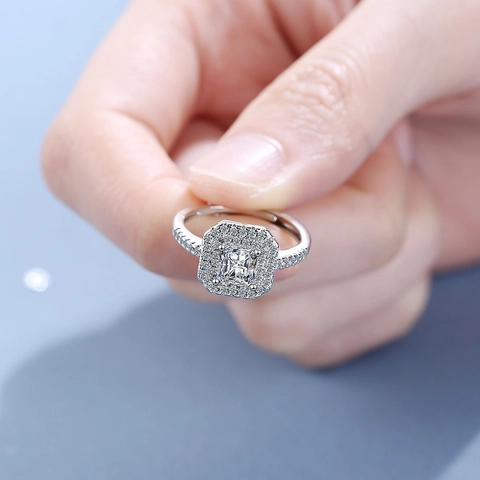 Luxuriöser Zirkonia Halo Ring Mit Quadratischem Schliff Für Damen Kupfer Platin Überzogen Verstellbar Elegant Schmuck Geschenk