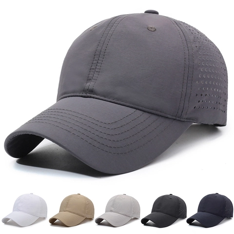 Men Baseball Cap Quick Dry Polyester Breathable Mesh Laser Cut Sun Protection Outdoor Sports Adjustable Hat