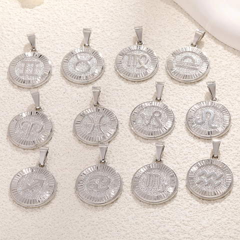 Twelve Zodiac Sign Round Coin Pendants Gold Plated Copper Constellation Charms DIY Jewelry Accessories For Necklace Making