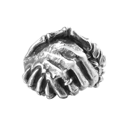 Anillo de Acero de Titanio Vintage Apretón de Manos Hombre Gótico Punk Manos Esqueléticas Abrazo Anillo Retro Oxidado Joyería Regalo