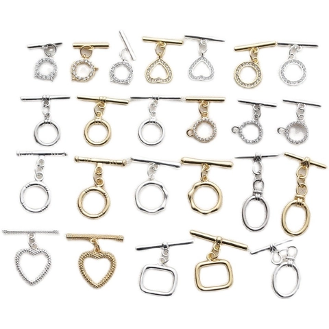Brass Toggle Clasps 14K Gold Silver Plated Cubic Zirconia Heart Round Shapes For DIY Jewelry Making Bracelet Necklace