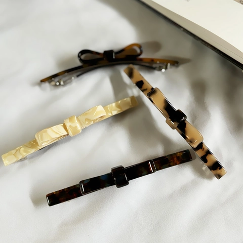 Pinza De Pelo Con Lazo De Acetato Francés Elegante Patrón De Carey Mármol Pasador Clip De Resorte Para Mujeres Accesorio Vintage