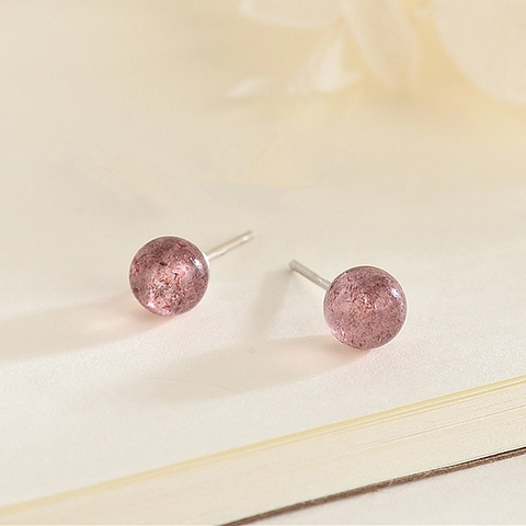 925 Sterling Zilver Aardbei Kristal Ronde Oorknopjes Roze Edelsteen Minimalistische Sieraden Voor Dames Huwelijkscadeau