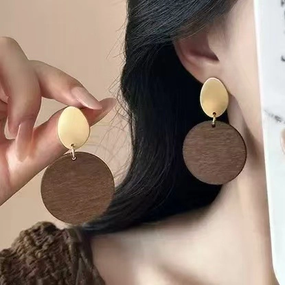 Geometrische Hängeohrringe Mit 925 Sterling Silber Ohrstecker Vintage Holz Rund Oval Patchwork Minimalistischer Schmuck Für Damen