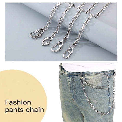 Men Stainless Steel Pants Chain Gothic Punk Hip Hop Wallet Chain Animal Head Skull Clasp Heavy Metal Jean Jewelry Decor