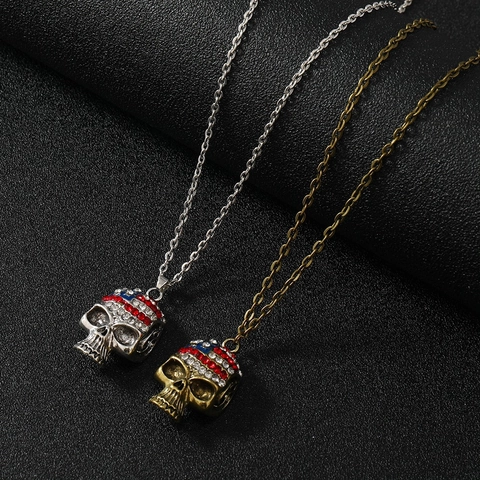 Collana Con Pendente A Teschio Lega Strass Gotico Halloween Punk Hip Hop Gioielli Per Uomini Donne