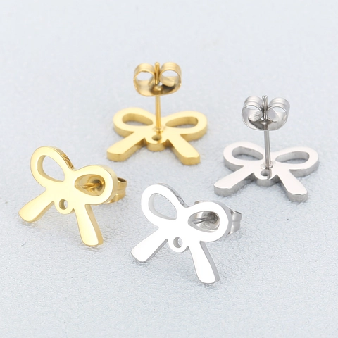 Pendientes De Botón De Lazo Con Mariposa Creativa Acero Inoxidable Joyería Moda Dulce Para Mujeres Niñas Regalo