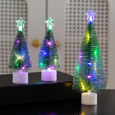 Künstlicher Mini Weihnachtsbaum LED Leuchtend Kiefernnadel Schreibtisch Ornament Sternspitze Batteriebetrieben Deko Geschenk