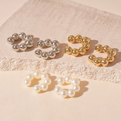 Ear Cuff A Forma Di C Senza Buco Geometrico Lega Imitazione Perla Artificial Perline Gioielli Eleganti Per Donne