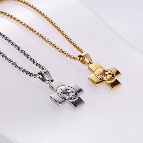 Roestvrij Stalen Religieuze Sint Benedictus Medaille Kruis Hanger Halsketting Gepersonaliseerde Schakelketting Sieraden Voor Dames Heren