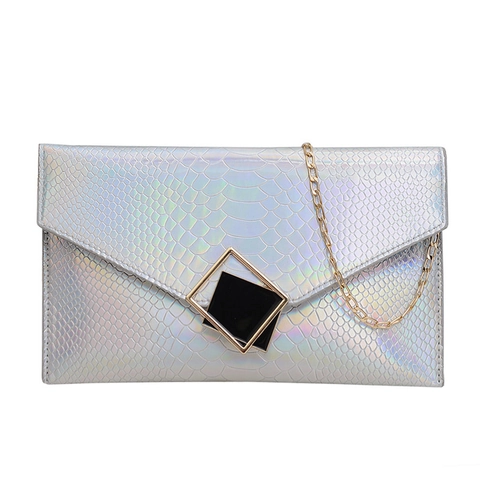Borsetta da Sera da Donna alla Moda con Motivo a Serpente Metallizzato Borsa a Busta in Ecopelle con Tracolla a Catena