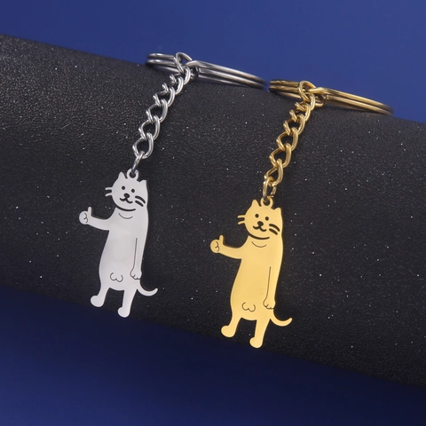 Llavero de Gato de Acero de Titanio con Pulgar Arriba para Hombre y Mujer Colgante de Bolso de Metal Pulido Acero 304