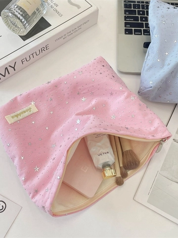 Borsa Da Trucco Grande Capacità Motivo Stelle Paillettes Tela Pochette Cosmetica Organizzatore Da Viaggio Per Donne