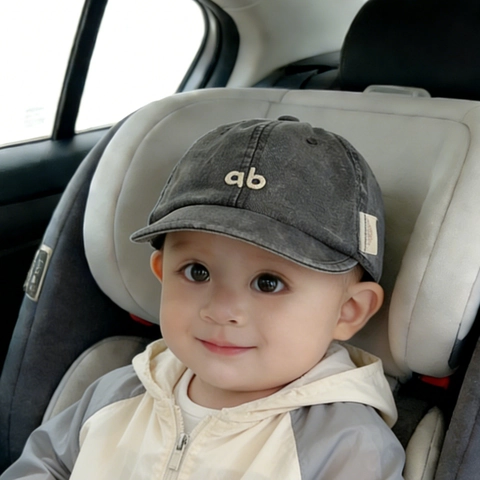 Baby Baseball Cap Letter AB Embroidered Washed Cotton Adjustable Soft Brim Sun Hat For Toddlers Retro Casual