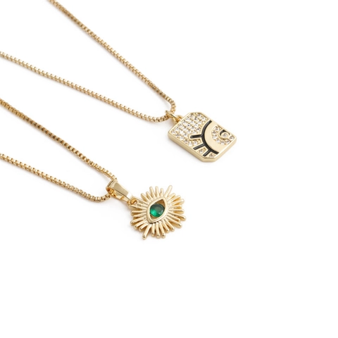Moda Collana Con Ciondolo Occhio Del Male In Rame Placcato Oro Per Donna Squisita Zirconia Sole Luna Stella Saturno Gioielli