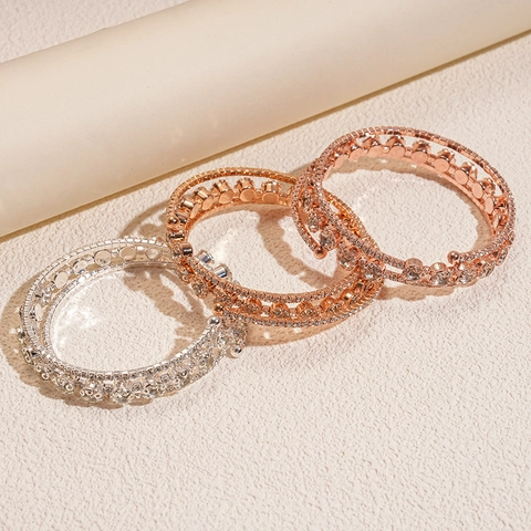 Mehrlagiger Offener Armreif Kupfer Mit Zirkon Hohl Verstellbares Armband Luxus Schmuck Für Frauen Elegant Party