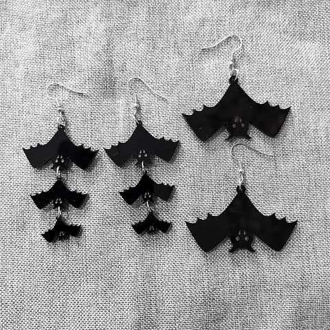 Black Bat Dangle Earrings Acrylic Novelty Halloween Jewelry For Women Men
