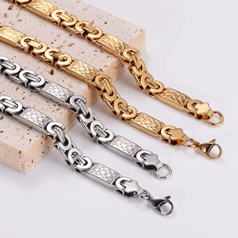 Collana Catena Bizantina Hip Hop Da Uomo Acciaio Inossidabile 316L Maglie Testurizzate Geometriche Gioielli Punk