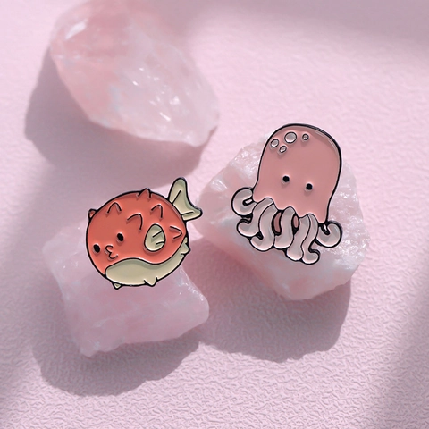 Cartoon Marine Animal Enamel Pins Cute Whale Shark Axolotl Sea Otter Enamel Brooch For Bags Backpack Lapel Pin Jewelry Gift