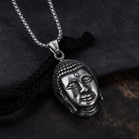 Collana Con Ciondolo Testa Di Buddha Vintage Acciaio Inossidabile Sakyamuni Gioielli Religiosi Uomo Stile Etnico