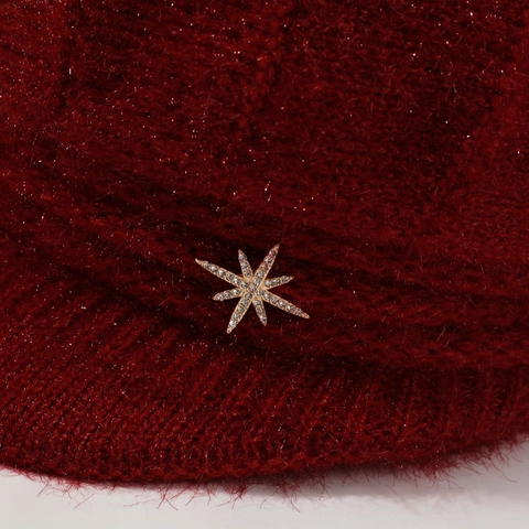 Gorra Newsboy De Invierno Para Mujer Gorro De Punto De Peluche Sombrero Octogonal Con Estrella De Strass Cálido Y Cortavientos
