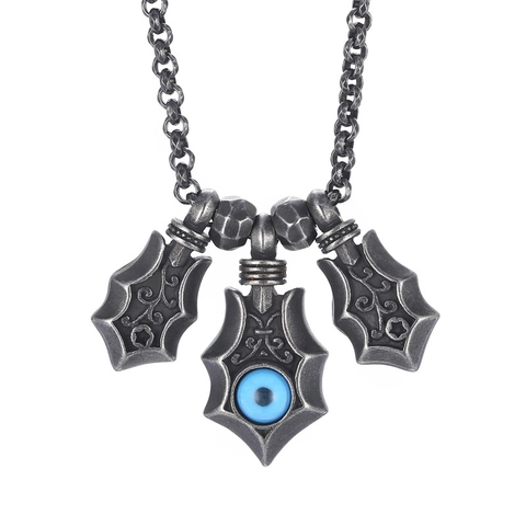Men Pendant Necklace Stainless Steel Blue Evil Eye Shield Gothic Punk Vintage Hammered Jewelry