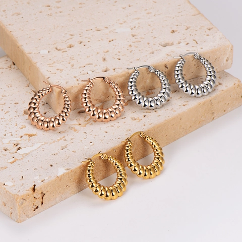 Orecchini A Cerchio Intrecciati Acciaio Inossidabile Croissant Filettato Vintage Elegante Gioielli Moda Regalo Donna