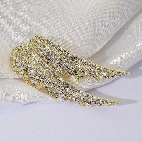 Elegant Angel Wing Brooch Alloy Inlaid Sparkling Rhinestone Feather Corsage Fashion Suit Pin Jewelry Gift For Women