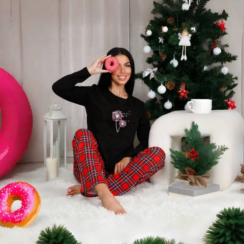 Damen Schlafanzug Langarm Oberteil Und Karo Hose Herz Druck Tartan Loungekleidung Polyester Spandex Komfortable Heim Mode