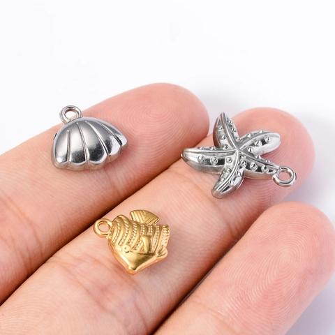 Meeresbewohner Anhänger Edelstahl Seestern Delfin Seepferdchen Muschel Pendants Für DIY Schmuckherstellung Mode
