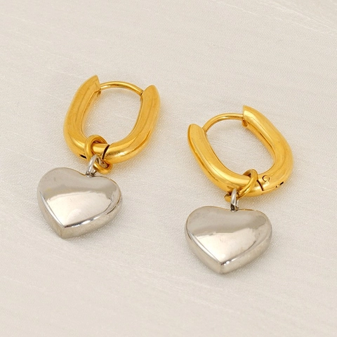 Orecchini A Pendente A Cuore Bicolore Acciaio Inossidabile Placcato Oro 18K Gioielli Di Moda Minimalisti Per Donna