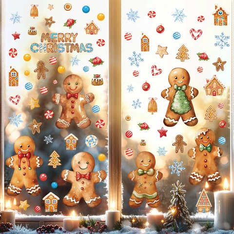 Pegatinas de Ventana de Navidad Hombre de Jengibre Casa Copo de Nieve Caramelo PVC Estático Decoración de Hogar Fiesta