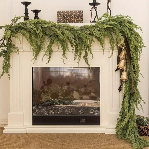 Ghirlanda Di Cedro Natalizia Artificiale Con Campanelli E Nastri Vite Di Cipresso Per Camino Scala Decorazione Festiva
