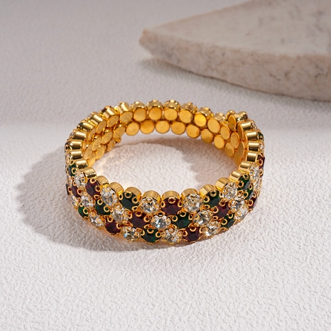Bracciale In Lega Di Strass Colorati A Più File Vintage Stile Palazzo Retrò Braccialetto Di Lusso Per Donne