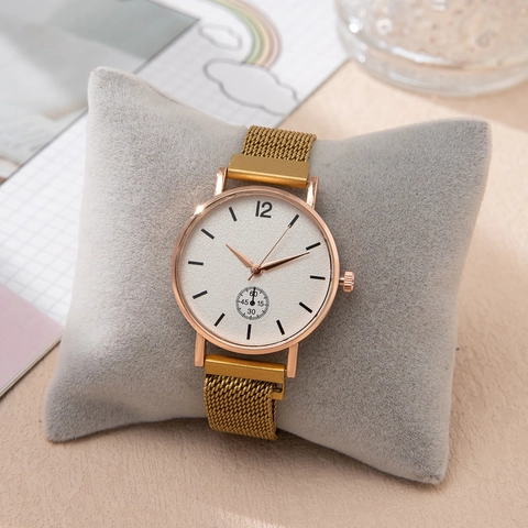 Damen Quarzuhr Minimalistische Edelstahl Milanaise Netzarmband Rundes Zifferblatt Kleine Sekunde Mode Elegant